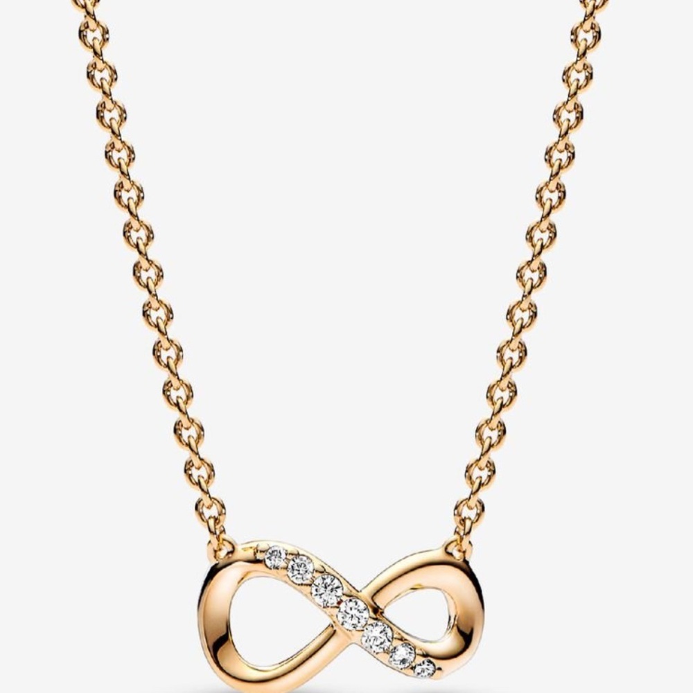 Pandora Gold Infinity Necklace NWOT never worn